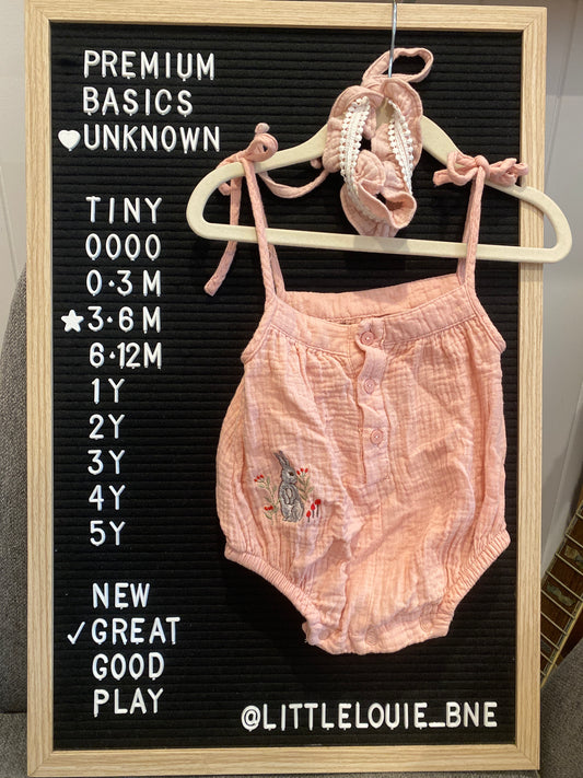 Pink romper with embroidered bunny & matching headband