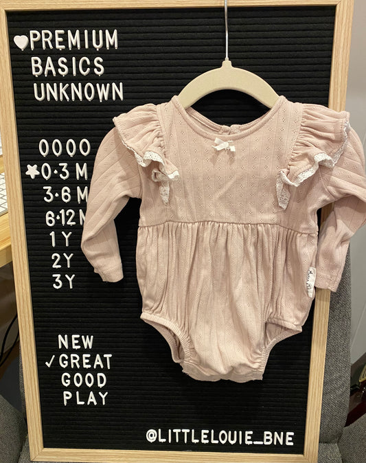 Long sleeve mauve pink ruffled onesie