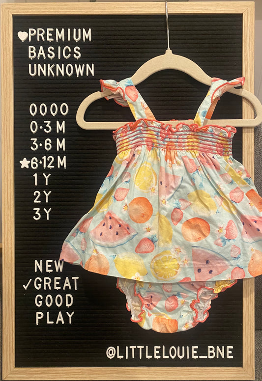 Fruit salad top and bloomer set with shirring