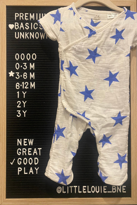 White shirt sleeve long leg jumpsuit with blue stars