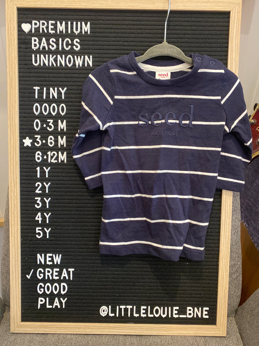 Navy and white striped long sleeve shirt
