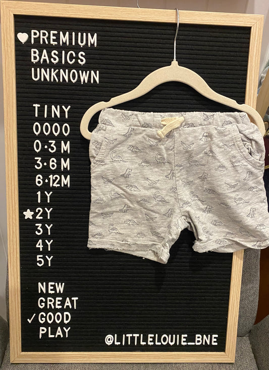Grey shorts with dinosaur print