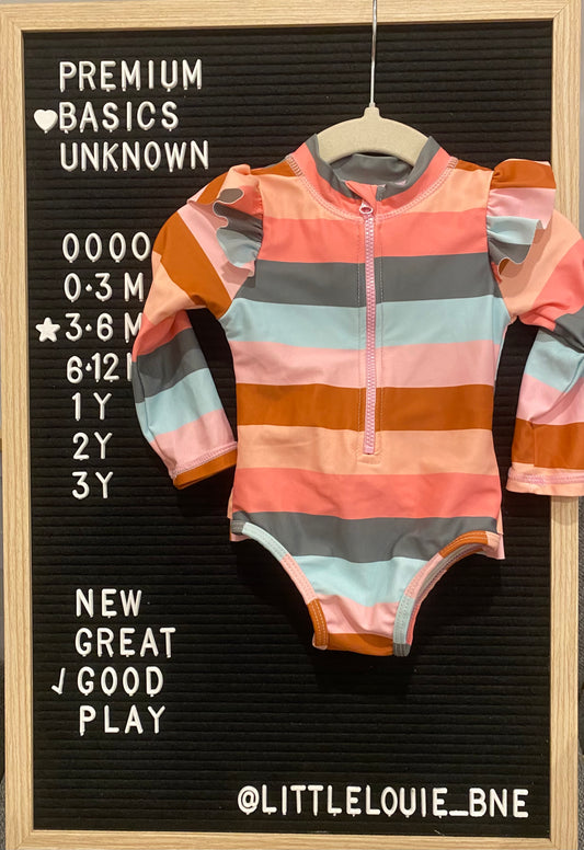 Multi colour stripe with ruffle swimsuit