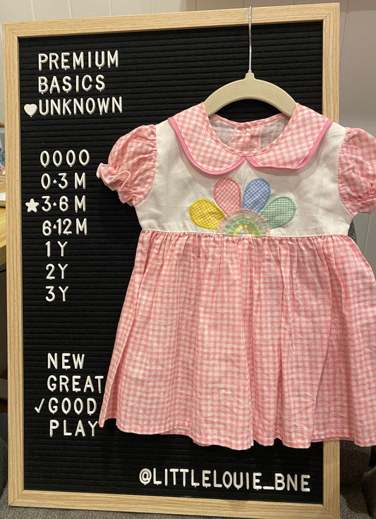 Pink gingham dress with capped sleeves and collar