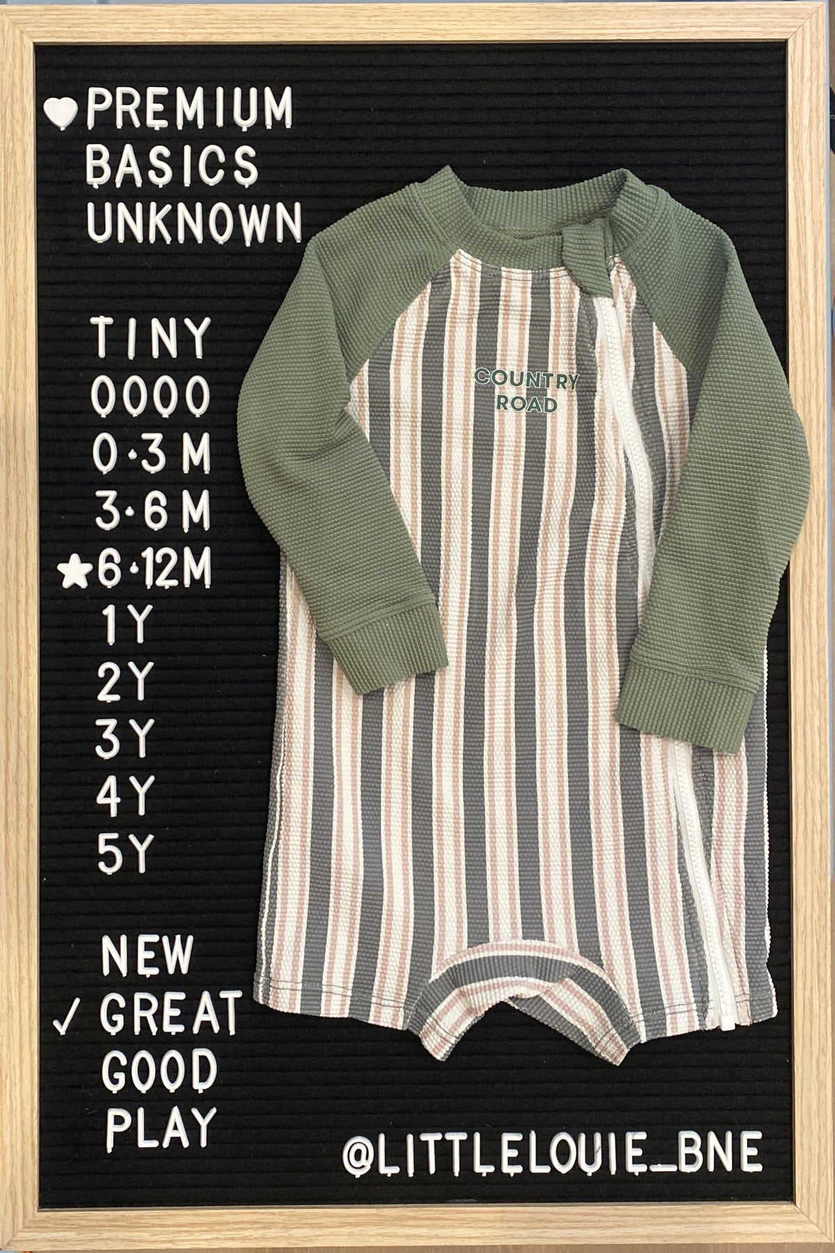 Green, beige and cream striped swimsuit