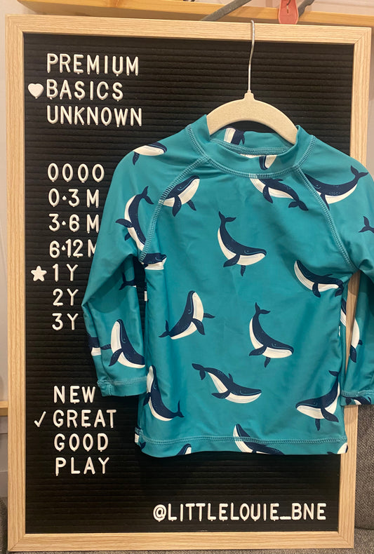 Teal whale long sleeve rashie